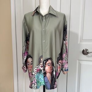 Gray Artistic Casual Button Down Shirt